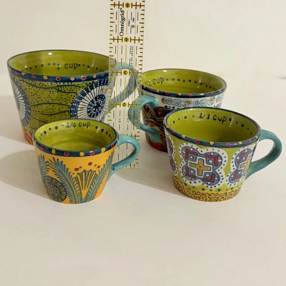 ANTHROPOLOGIE Austin Flora Measuring Cups Ceramic Handled Colorful Set of 4